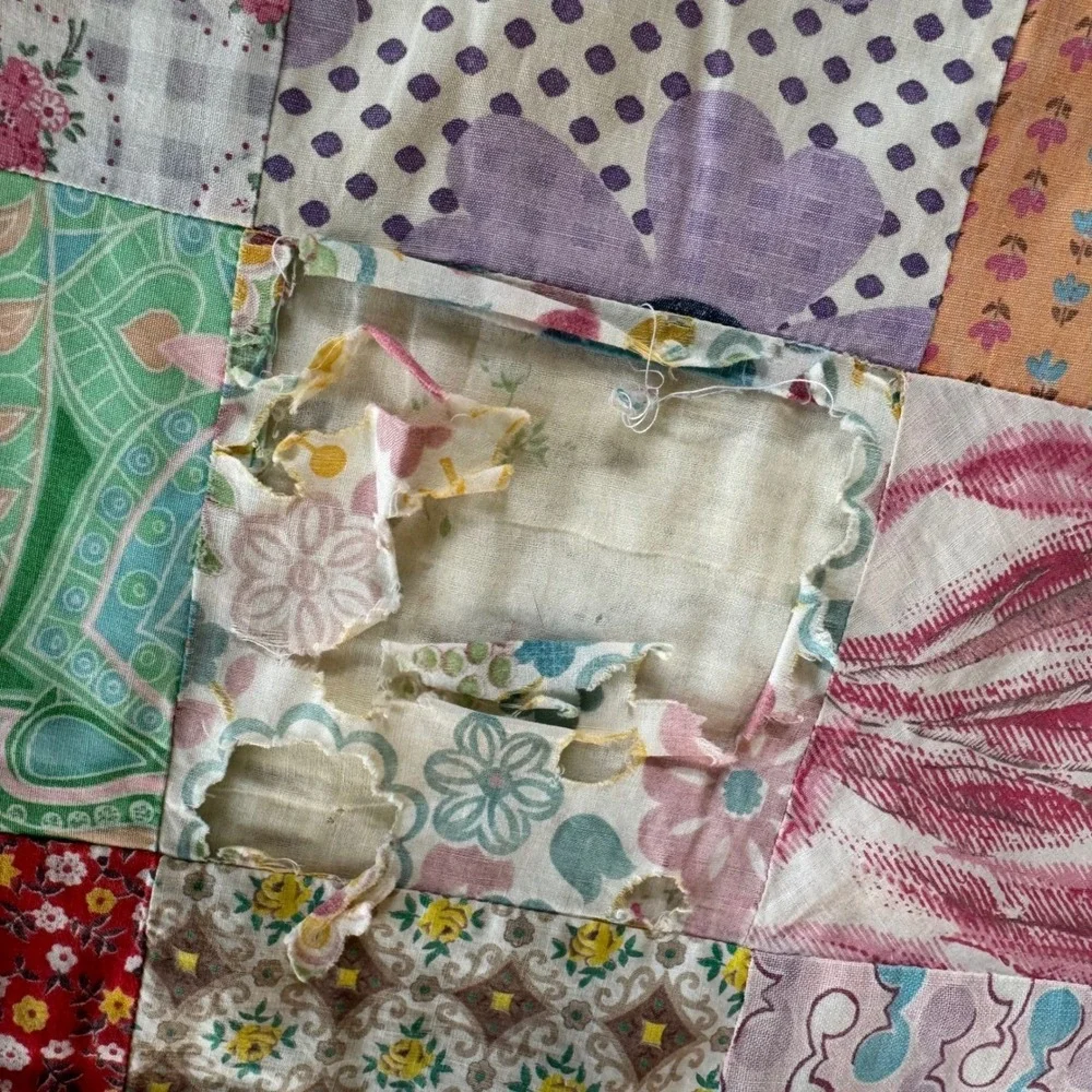 Handmade Vintage tied one-patch Quilt Throw Multicolor Blanket 83x72